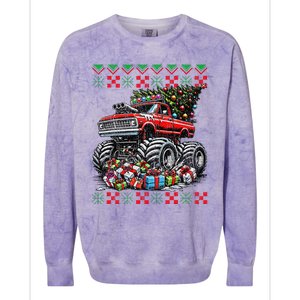 Monster Truck Crushing Christmas Tree Colorblast Crewneck Sweatshirt