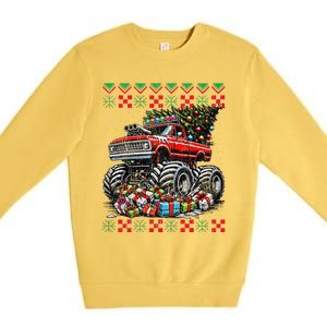 Monster Truck Crushing Christmas Tree Premium Crewneck Sweatshirt