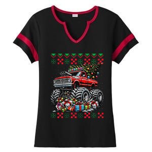 Monster Truck Crushing Christmas Tree Ladies Halftime Notch Neck Tee