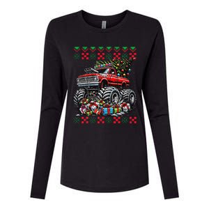 Monster Truck Crushing Christmas Tree Womens Cotton Relaxed Long Sleeve T-Shirt