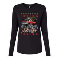 Monster Truck Crushing Christmas Tree Womens Cotton Relaxed Long Sleeve T-Shirt