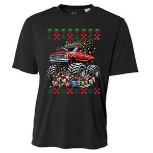 Monster Truck Crushing Christmas Tree Cooling Performance Crew T-Shirt