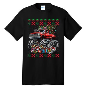 Monster Truck Crushing Christmas Tree Tall T-Shirt