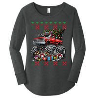 Monster Truck Crushing Christmas Tree Women's Perfect Tri Tunic Long Sleeve Shirt