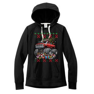 Monster Truck Crushing Christmas Tree Women's Fleece Hoodie