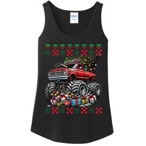 Monster Truck Crushing Christmas Tree Ladies Essential Tank