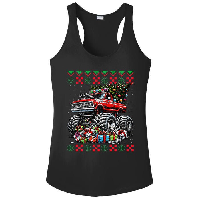 Monster Truck Crushing Christmas Tree Ladies PosiCharge Competitor Racerback Tank