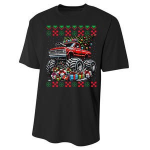 Monster Truck Crushing Christmas Tree Performance Sprint T-Shirt