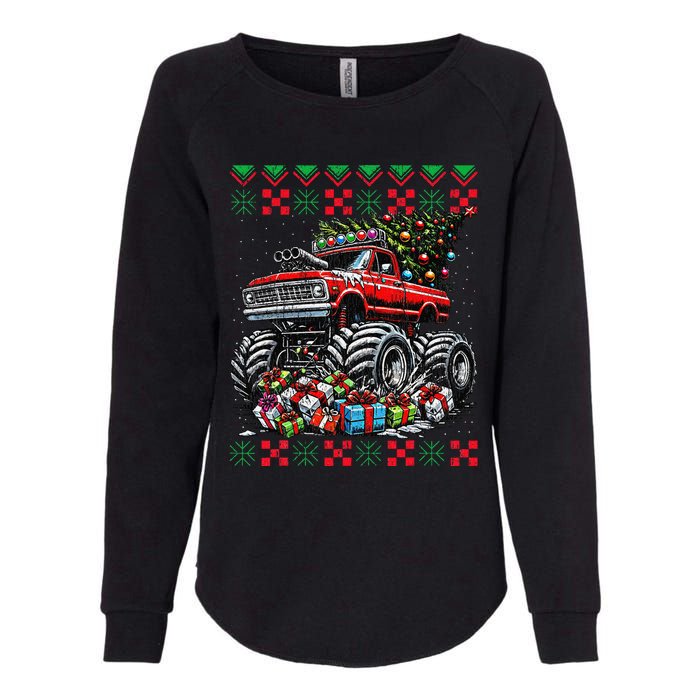 Monster Truck Crushing Christmas Tree Womens California Wash Sweatshirt