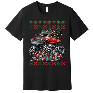 Monster Truck Crushing Christmas Tree Premium T-Shirt