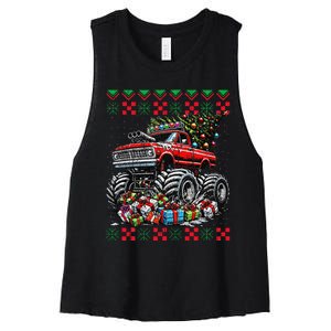 Monster Truck Crushing Christmas Tree Women's Racerback Cropped Tank