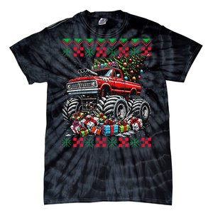 Monster Truck Crushing Christmas Tree Tie-Dye T-Shirt