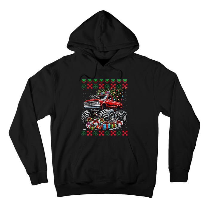 Monster Truck Crushing Christmas Tree Tall Hoodie