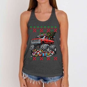 Monster Truck Crushing Christmas Tree Women's Knotted Racerback Tank