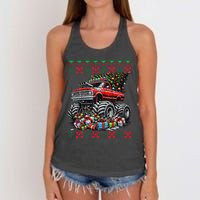 Monster Truck Crushing Christmas Tree Women's Knotted Racerback Tank