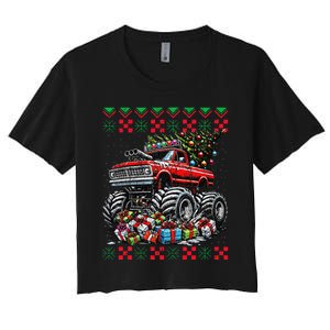 Monster Truck Crushing Christmas Tree Women's Crop Top Tee