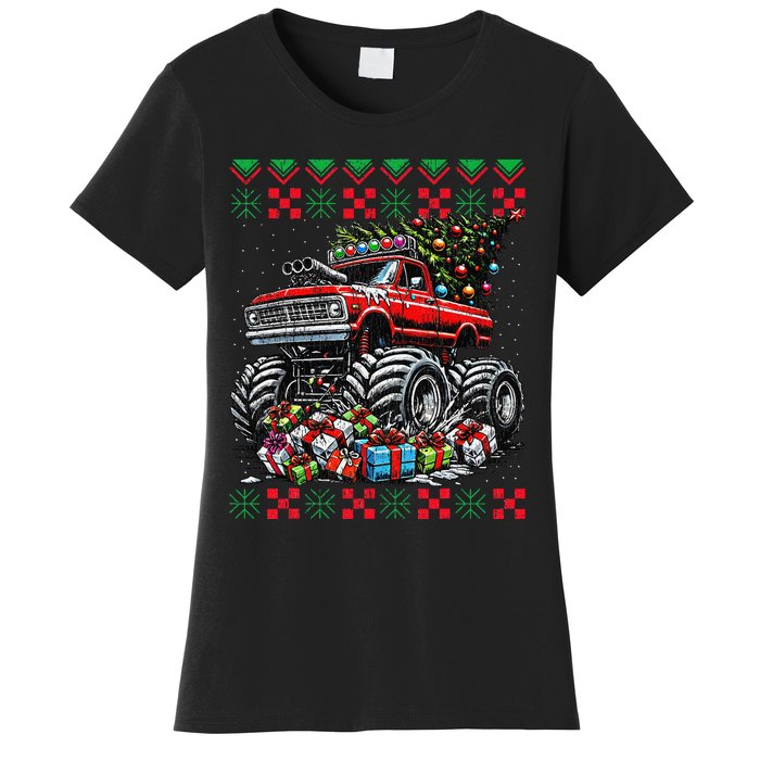 Monster Truck Crushing Christmas Tree Women's T-Shirt