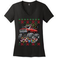 Monster Truck Crushing Christmas Tree Women's V-Neck T-Shirt