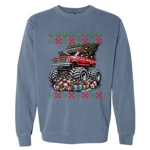 Monster Truck Crushing Christmas Tree Garment-Dyed Sweatshirt