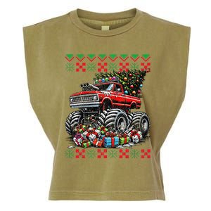 Monster Truck Crushing Christmas Tree Garment-Dyed Women's Muscle Tee