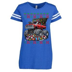 Monster Truck Crushing Christmas Tree Enza Ladies Jersey Football T-Shirt