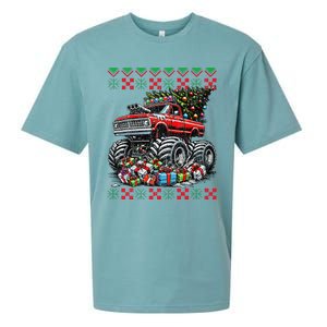 Monster Truck Crushing Christmas Tree Sueded Cloud Jersey T-Shirt