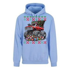 Monster Truck Crushing Christmas Tree Unisex Surf Hoodie