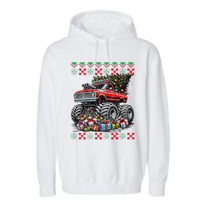 Monster Truck Crushing Christmas Tree Garment-Dyed Fleece Hoodie