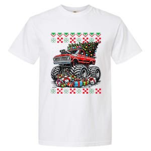 Monster Truck Crushing Christmas Tree Garment-Dyed Heavyweight T-Shirt