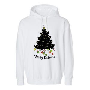 Merry Tree Catmas With Holiday Lovers Garment-Dyed Fleece Hoodie