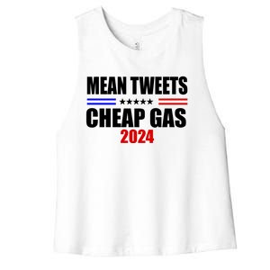 Mean Tweets Cheap Gas 2024 Election Women's Racerback Cropped Tank