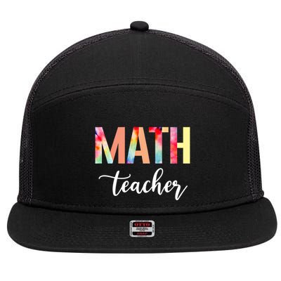 Math Teacher Cute Tie Dye Funny First Day Back To School Great Gift 7 Panel Mesh Trucker Snapback Hat