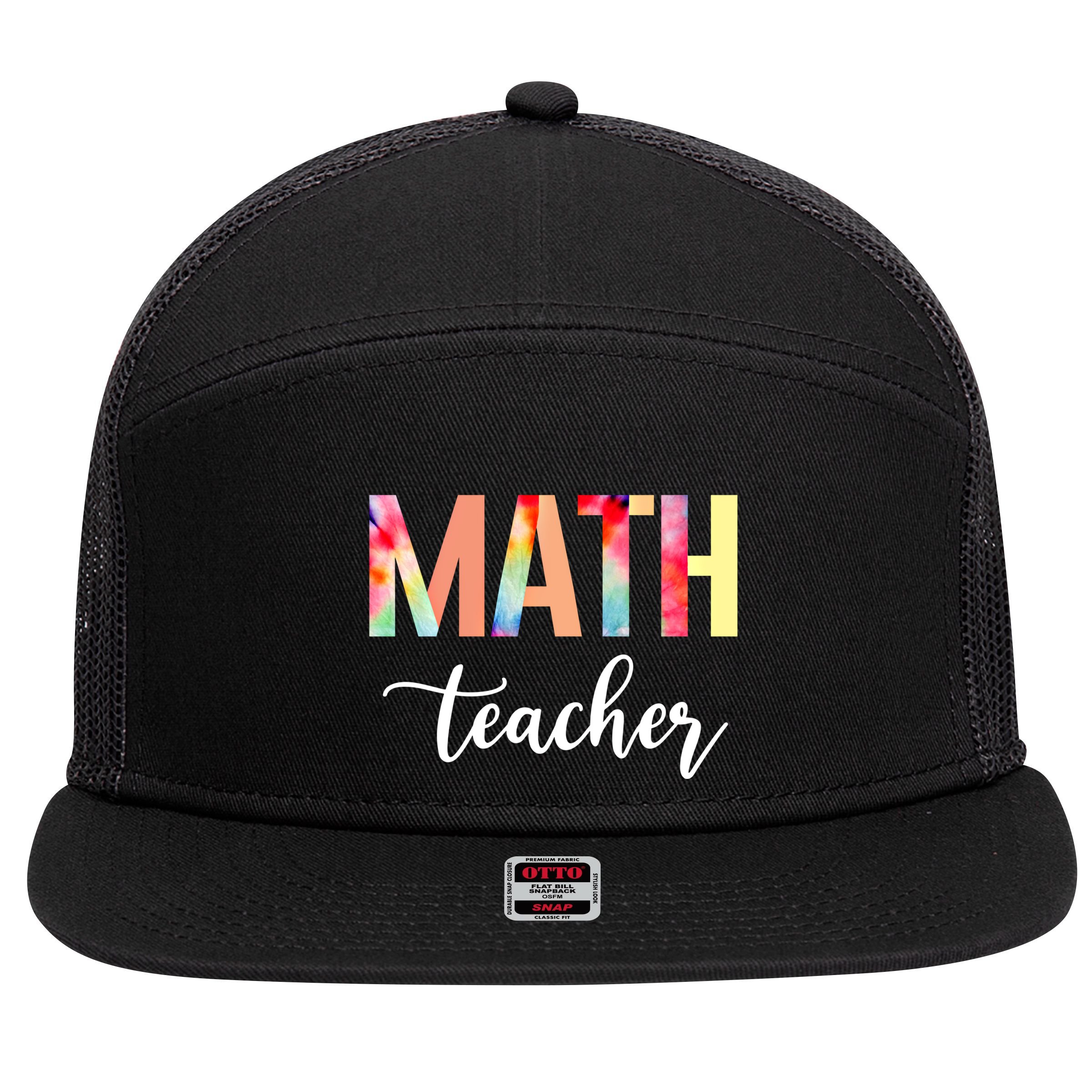 Math Teacher Cute Tie Dye Funny First Day Back To School Great Gift 7 Panel Mesh Trucker Snapback Hat