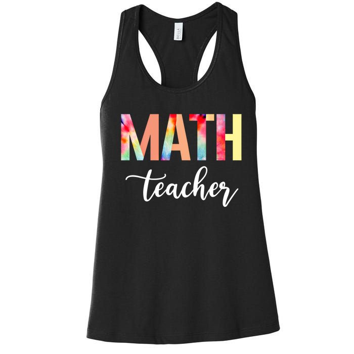 Math Teacher Cute Tie Dye Funny First Day Back To School Great Gift Women's Racerback Tank