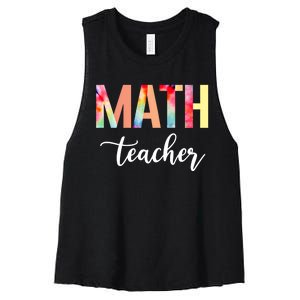 Math Teacher Cute Tie Dye Funny First Day Back To School Great Gift Women's Racerback Cropped Tank