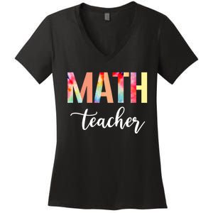 Math Teacher Cute Tie Dye Funny First Day Back To School Great Gift Women's V-Neck T-Shirt