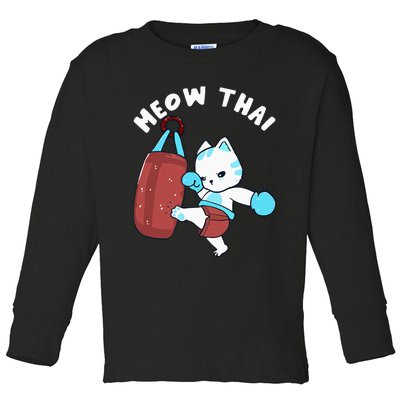 Muay Thai Cat Meow Thai Punching Bag Fighting Sport Toddler Long Sleeve Shirt