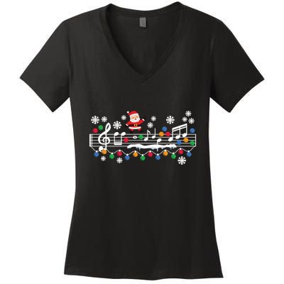 Music Teacher Christmas Santa Music Teaching Xmas Party Long Sleeve Women's V-Neck T-Shirt