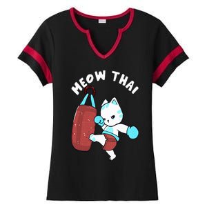 Muay Thai Cat Meow Thai Punching Bag Fighting Sport Ladies Halftime Notch Neck Tee