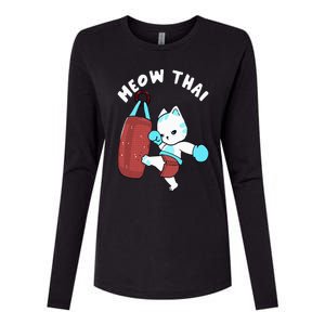 Muay Thai Cat Meow Thai Punching Bag Fighting Sport Womens Cotton Relaxed Long Sleeve T-Shirt