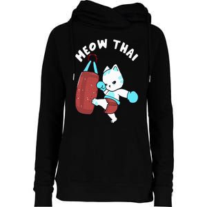 Muay Thai Cat Meow Thai Punching Bag Fighting Sport Womens Funnel Neck Pullover Hood