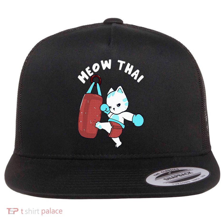 Muay Thai Cat Meow Thai Punching Bag Fighting Sport Flat Bill Trucker Hat