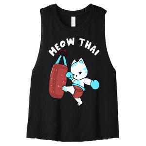 Muay Thai Cat Meow Thai Punching Bag Fighting Sport Women's Racerback Cropped Tank