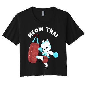 Muay Thai Cat Meow Thai Punching Bag Fighting Sport Women's Crop Top Tee