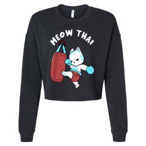 Muay Thai Cat Meow Thai Punching Bag Fighting Sport Cropped Pullover Crew