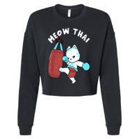 Muay Thai Cat Meow Thai Punching Bag Fighting Sport Cropped Pullover Crew