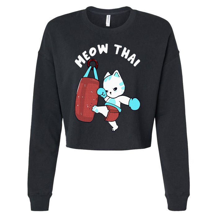 Muay Thai Cat Meow Thai Punching Bag Fighting Sport Cropped Pullover Crew