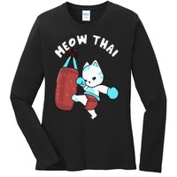 Muay Thai Cat Meow Thai Punching Bag Fighting Sport Ladies Long Sleeve Shirt