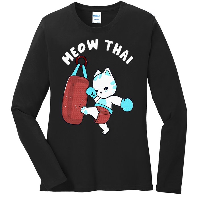 Muay Thai Cat Meow Thai Punching Bag Fighting Sport Ladies Long Sleeve Shirt