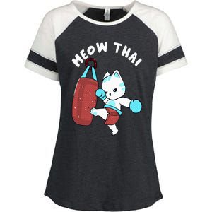 Muay Thai Cat Meow Thai Punching Bag Fighting Sport Enza Ladies Jersey Colorblock Tee